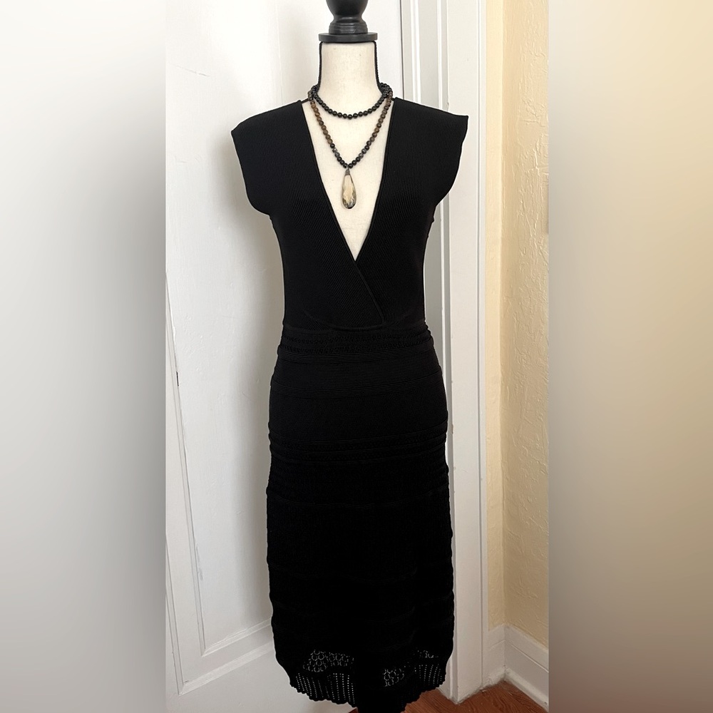 NWOT Catherine Malandrino Patterned Knit little Black Dress Size L